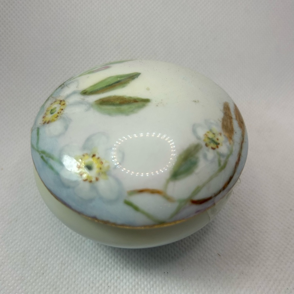 Vintage Limoges Trinket Box Lid Blue White Floral Ceramic Handpainted France